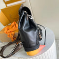 LV Black Leather Chain Backpack