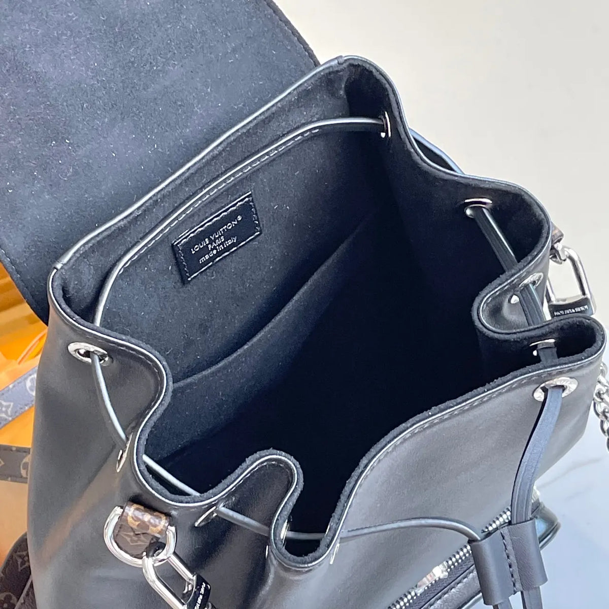 LV Black Leather Chain Backpack - Hình 8