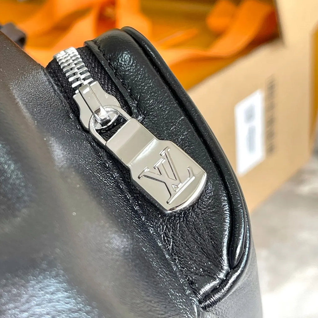 LV Black Leather Chain Backpack - Hình 6