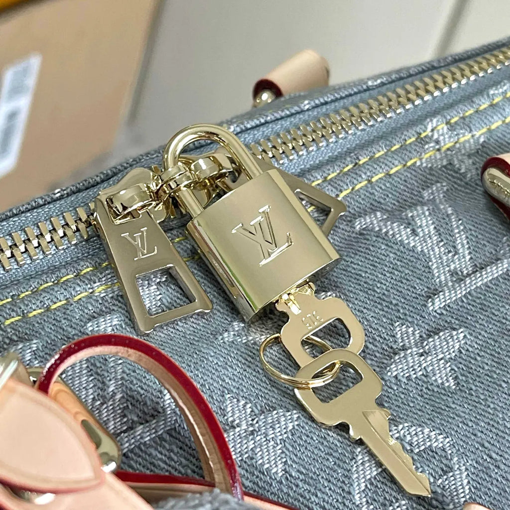 bandoulière LV Denim Speedy Blue - Hình 5