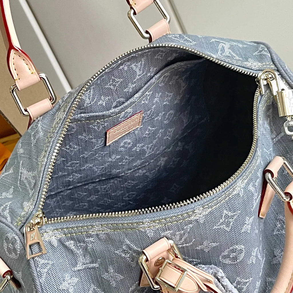 bandoulière LV Denim Speedy Blue - Hình 7