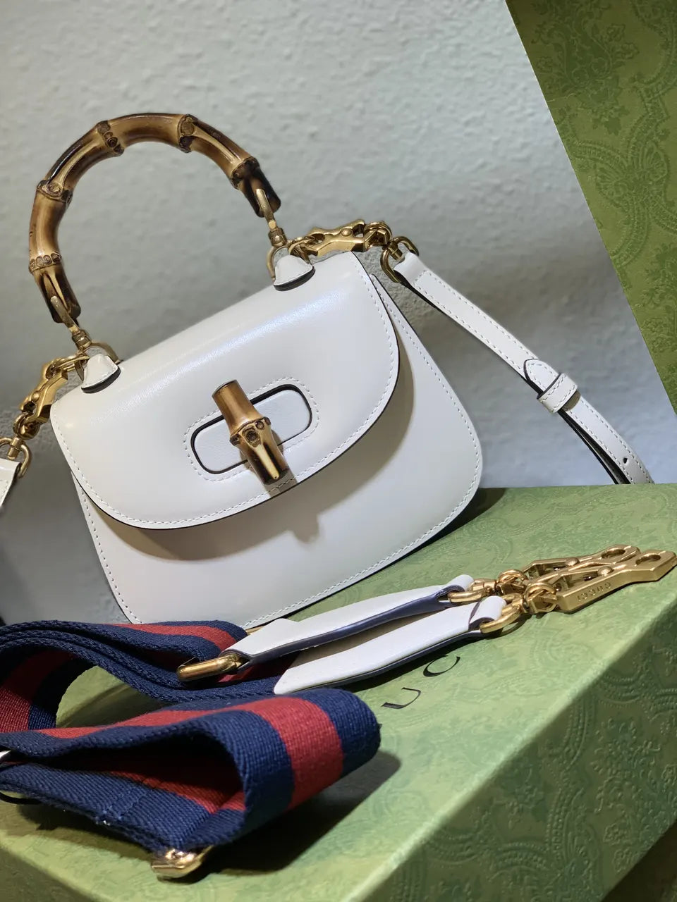 Gucci White Bamboo Bag