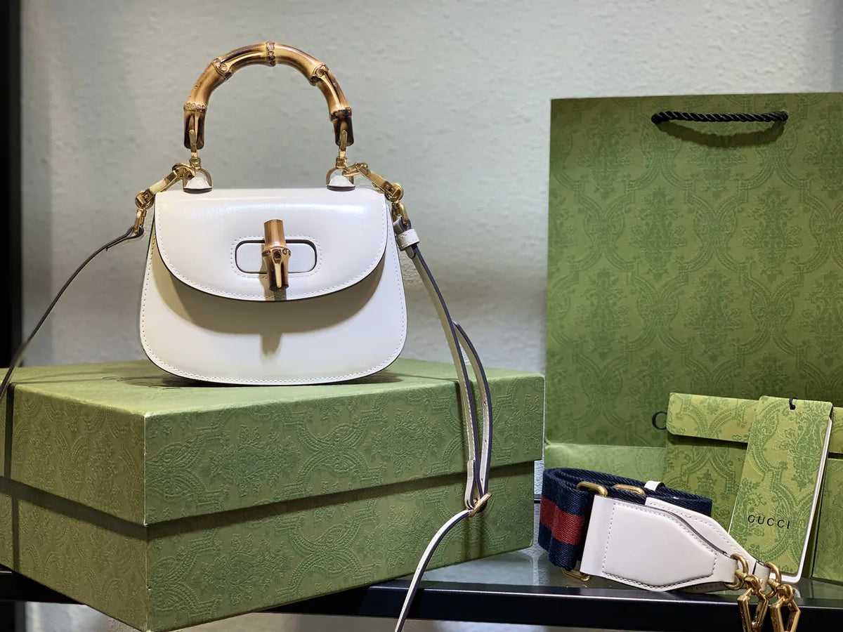 Gucci White Bamboo Bag - Hình 2