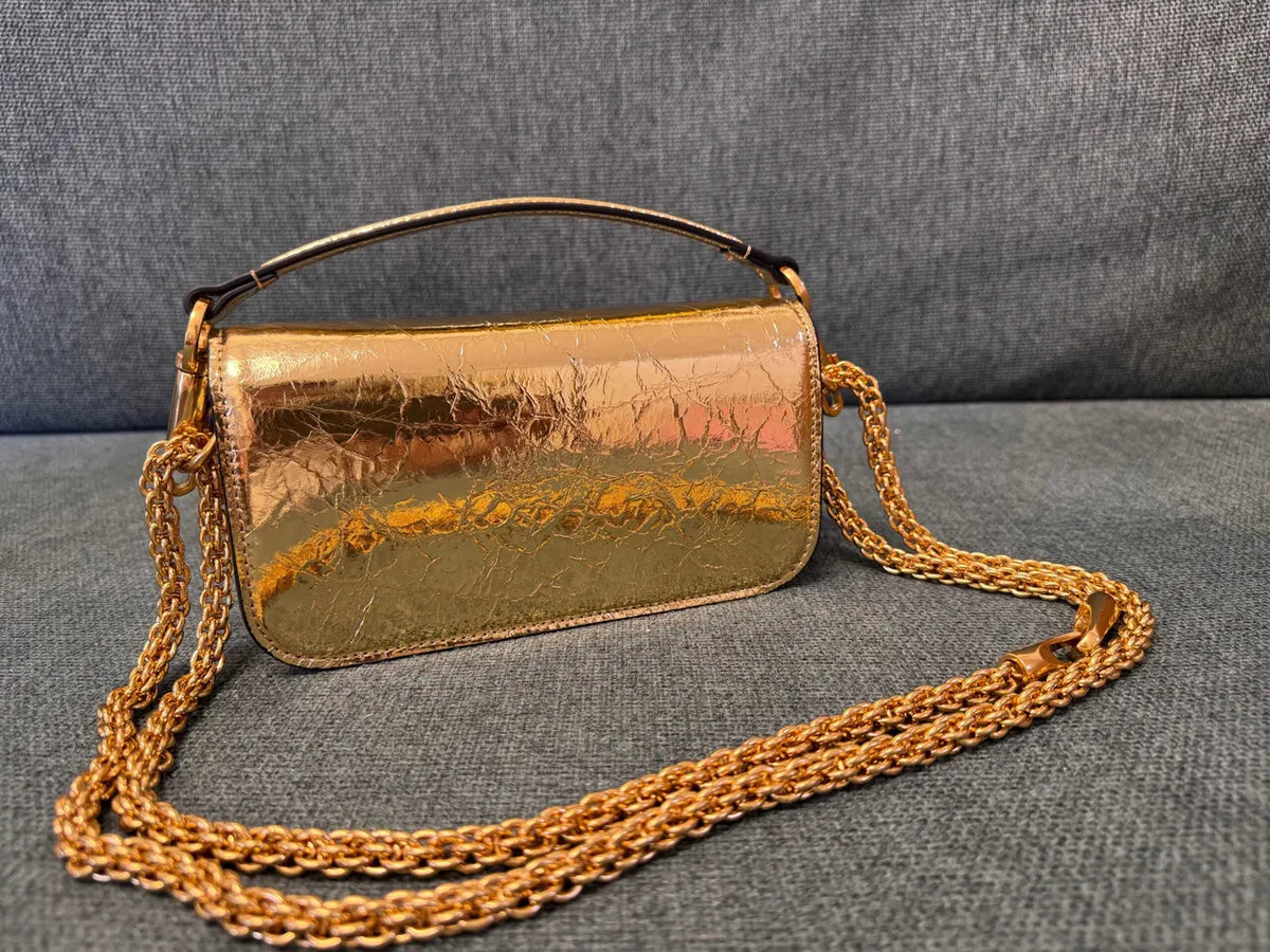Valentino Gold Crackled Leather Bag - Hình 4