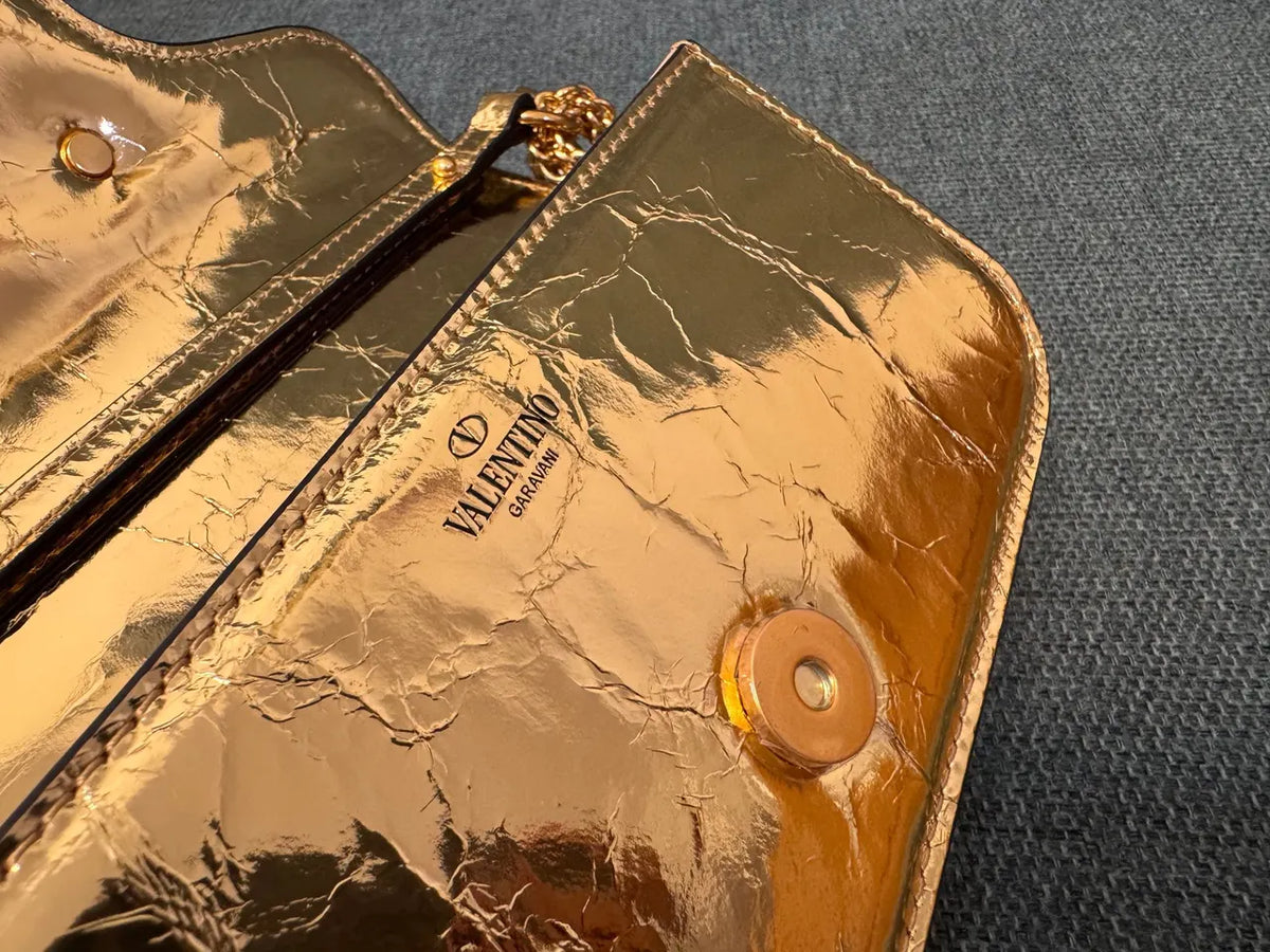 Valentino Gold Crackled Leather Bag - Hình 8