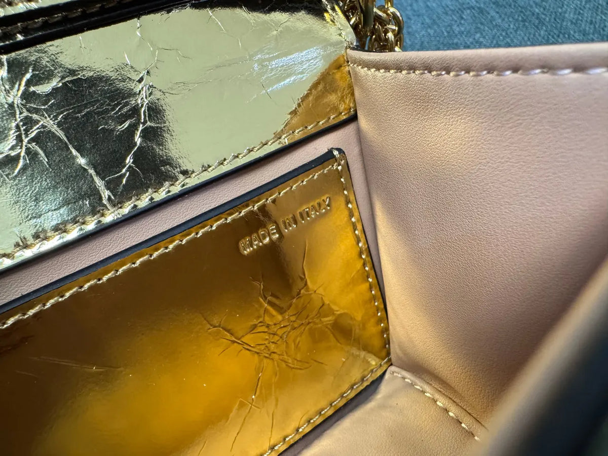 Valentino Gold Crackled Leather Bag - Hình 6
