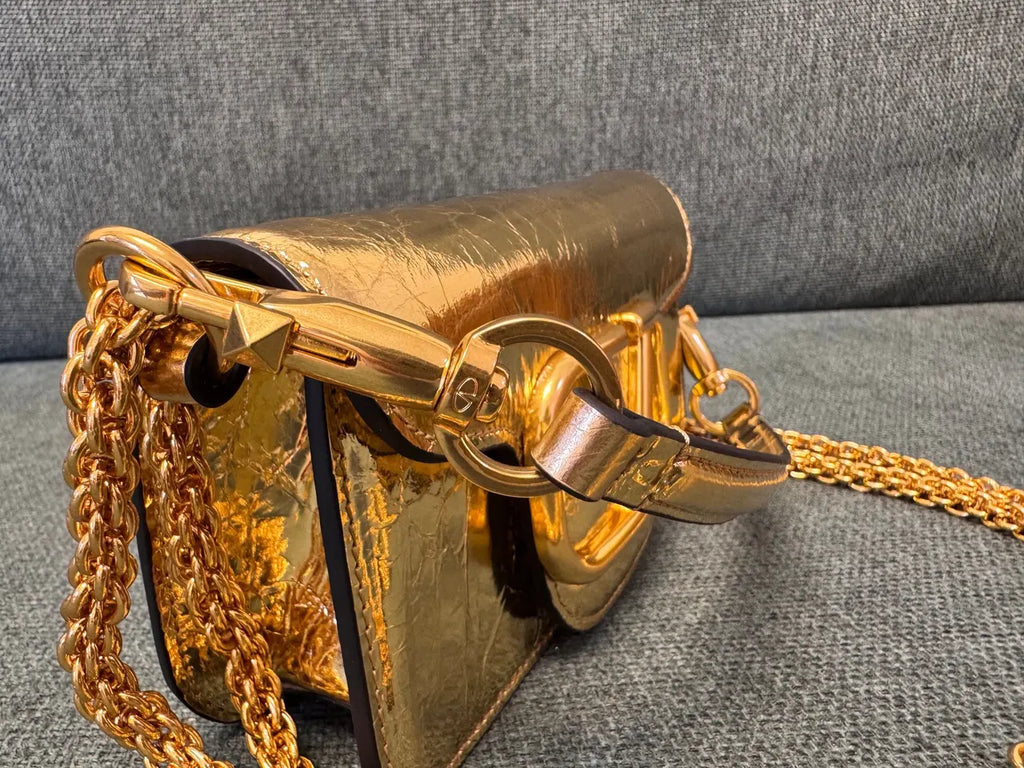 Valentino Gold Crackled Leather Bag - Hình 2