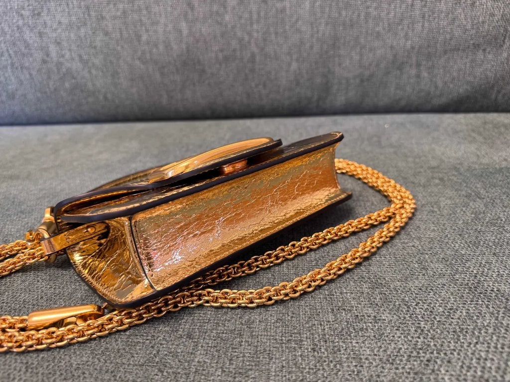 Valentino Gold Crackled Leather Bag - Hình 5