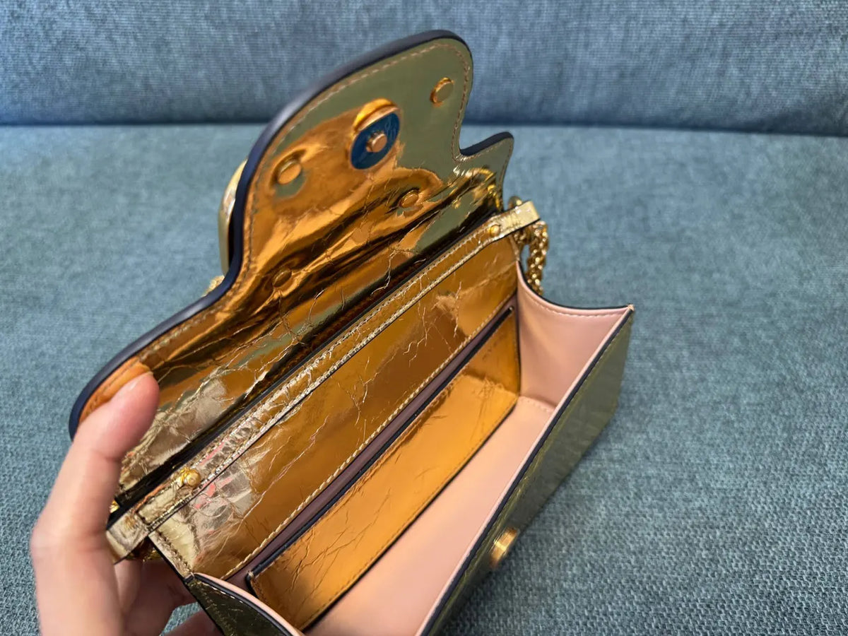 Valentino Gold Crackled Leather Bag - Hình 7