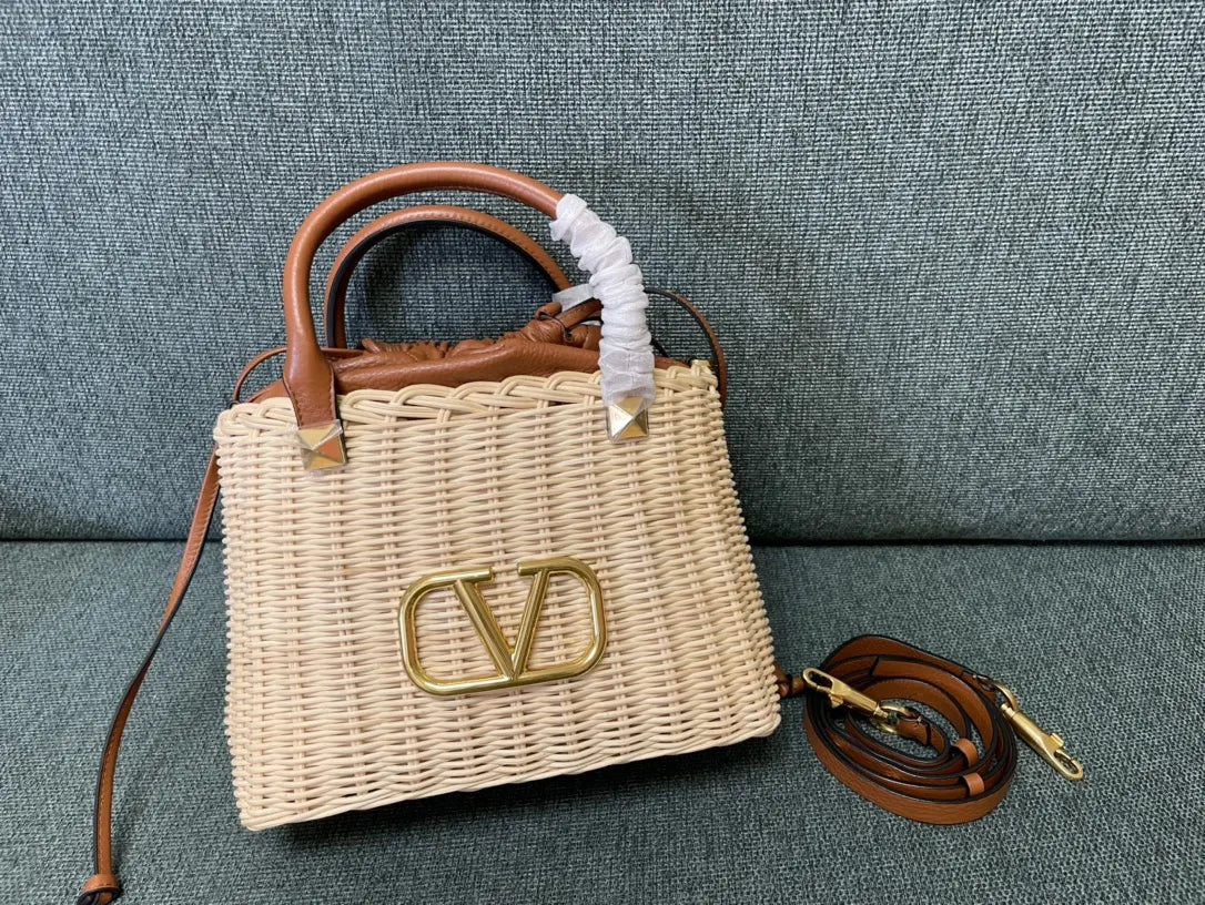Valentino Natural Raffia VLogo Bag