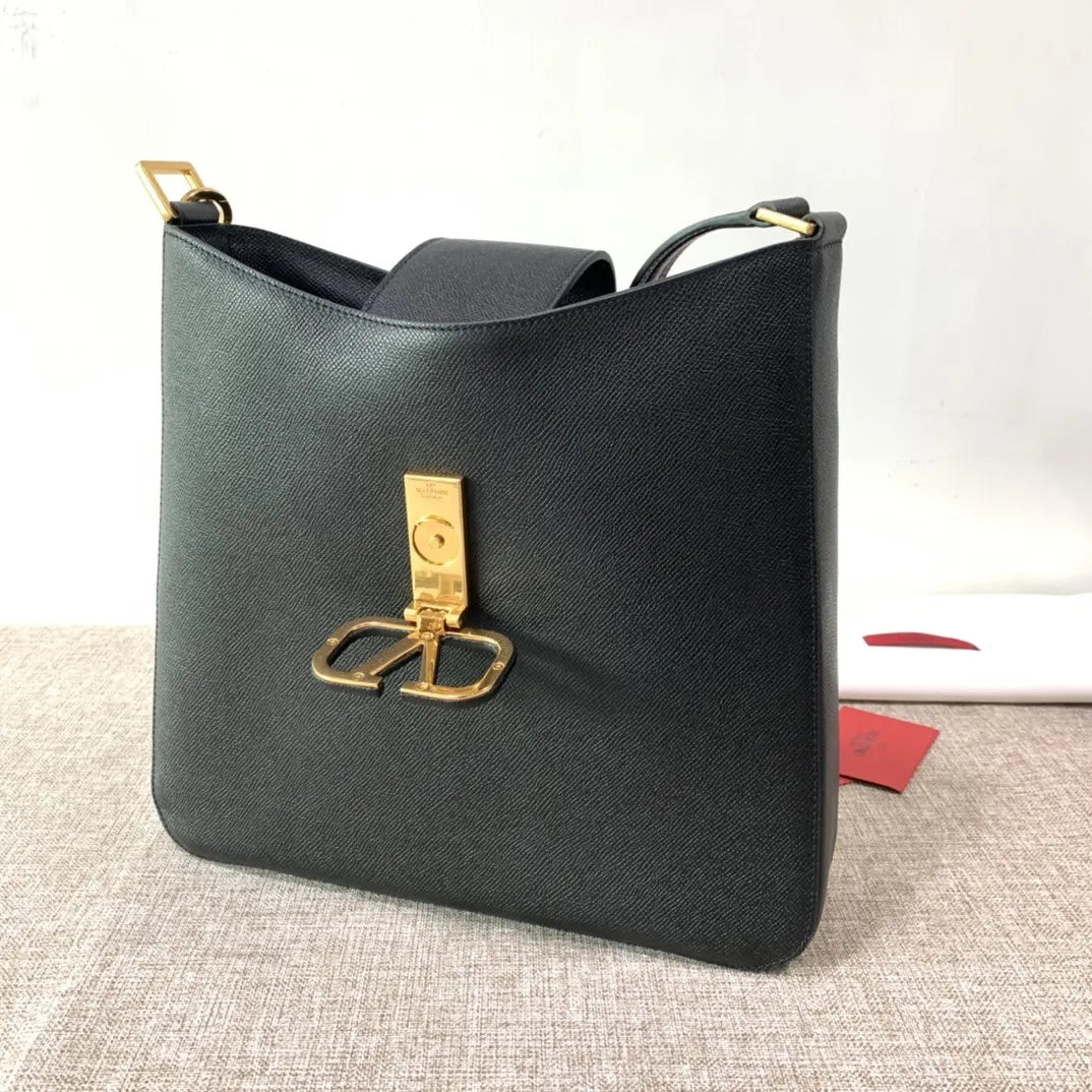 Valentino Black Grain Leather Shoulder Bag - Hình 5