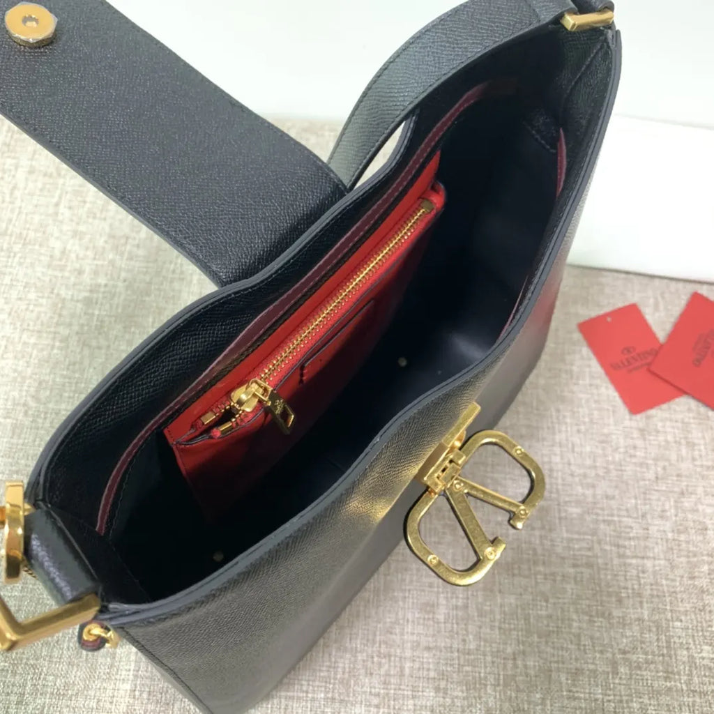 Valentino Black Grain Leather Shoulder Bag - Hình 7