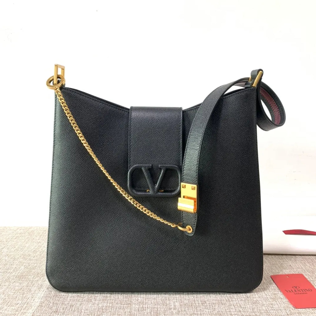 Valentino Black Grain Leather Shoulder Bag
