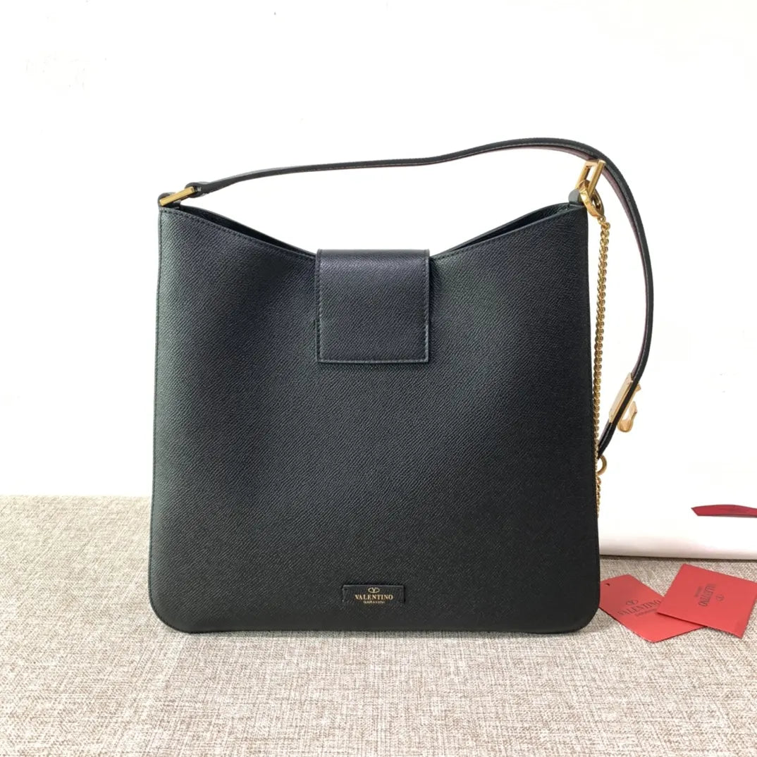 Valentino Black Grain Leather Shoulder Bag - Hình 4