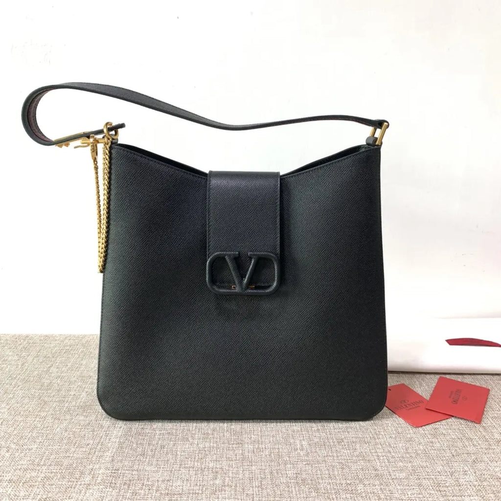 Valentino Black Grain Leather Shoulder Bag - Hình 2