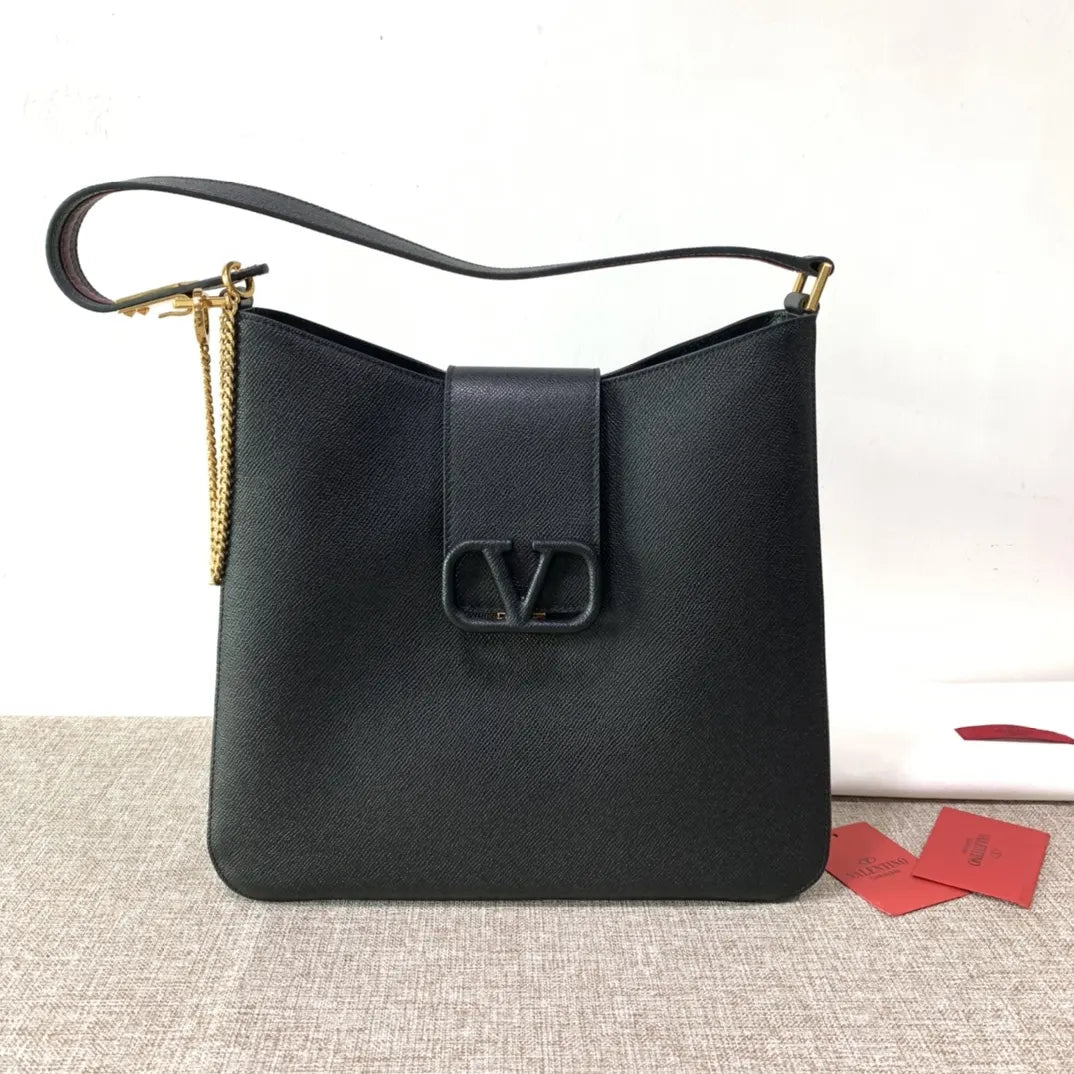 Valentino Black Grain Leather Shoulder Bag - Hình 2
