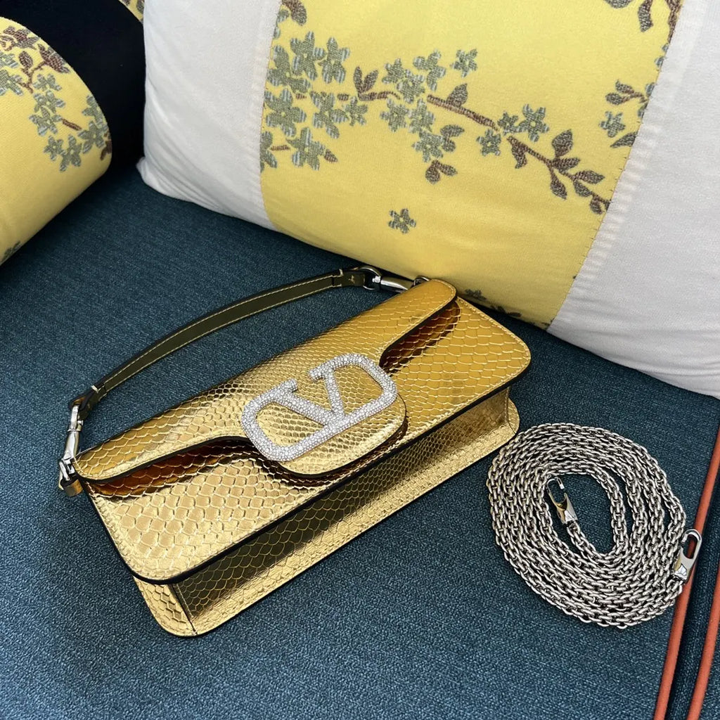 crystal Valentino Gold Python Bag - Hình 2