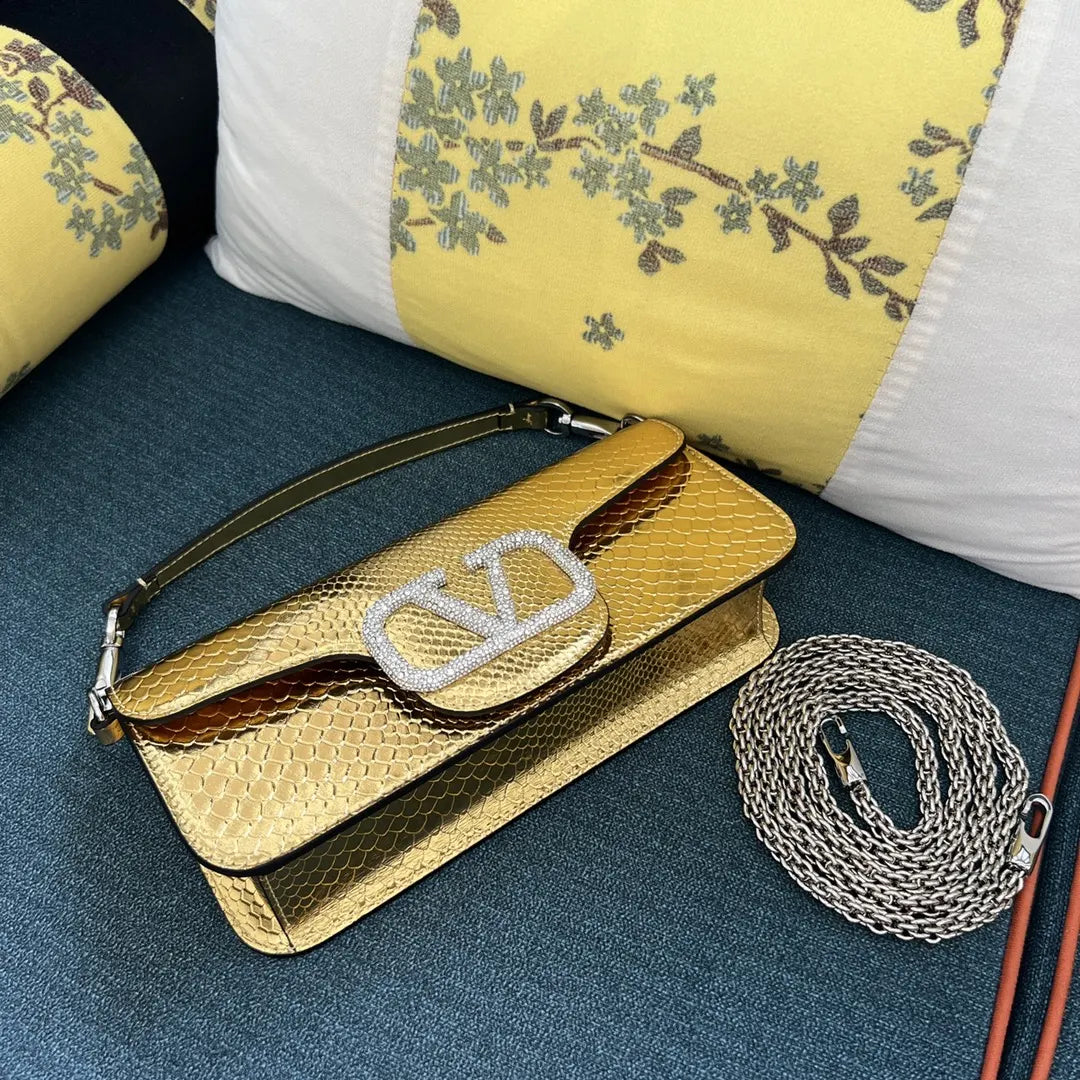 crystal Valentino Gold Python Bag - Hình 2