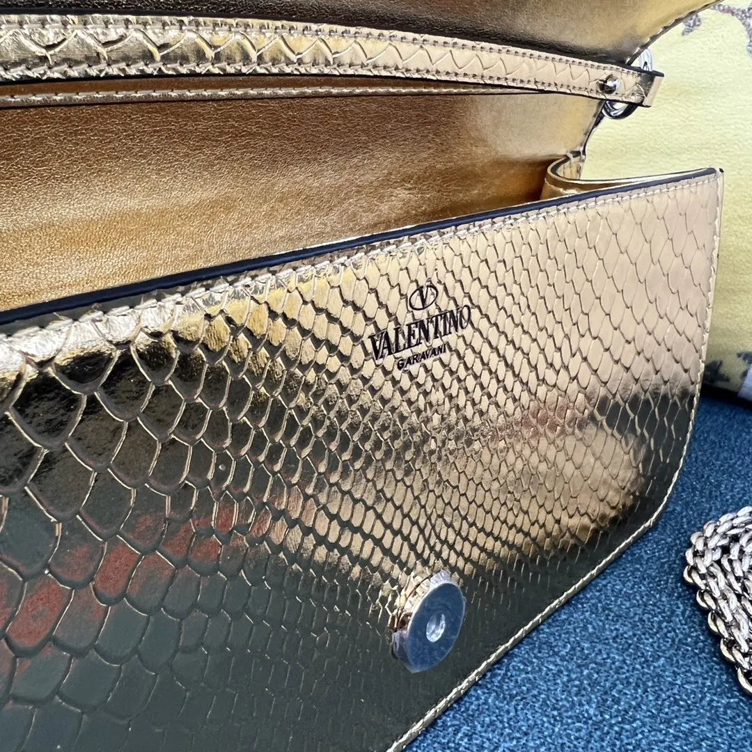 crystal Valentino Gold Python Bag - Hình 8