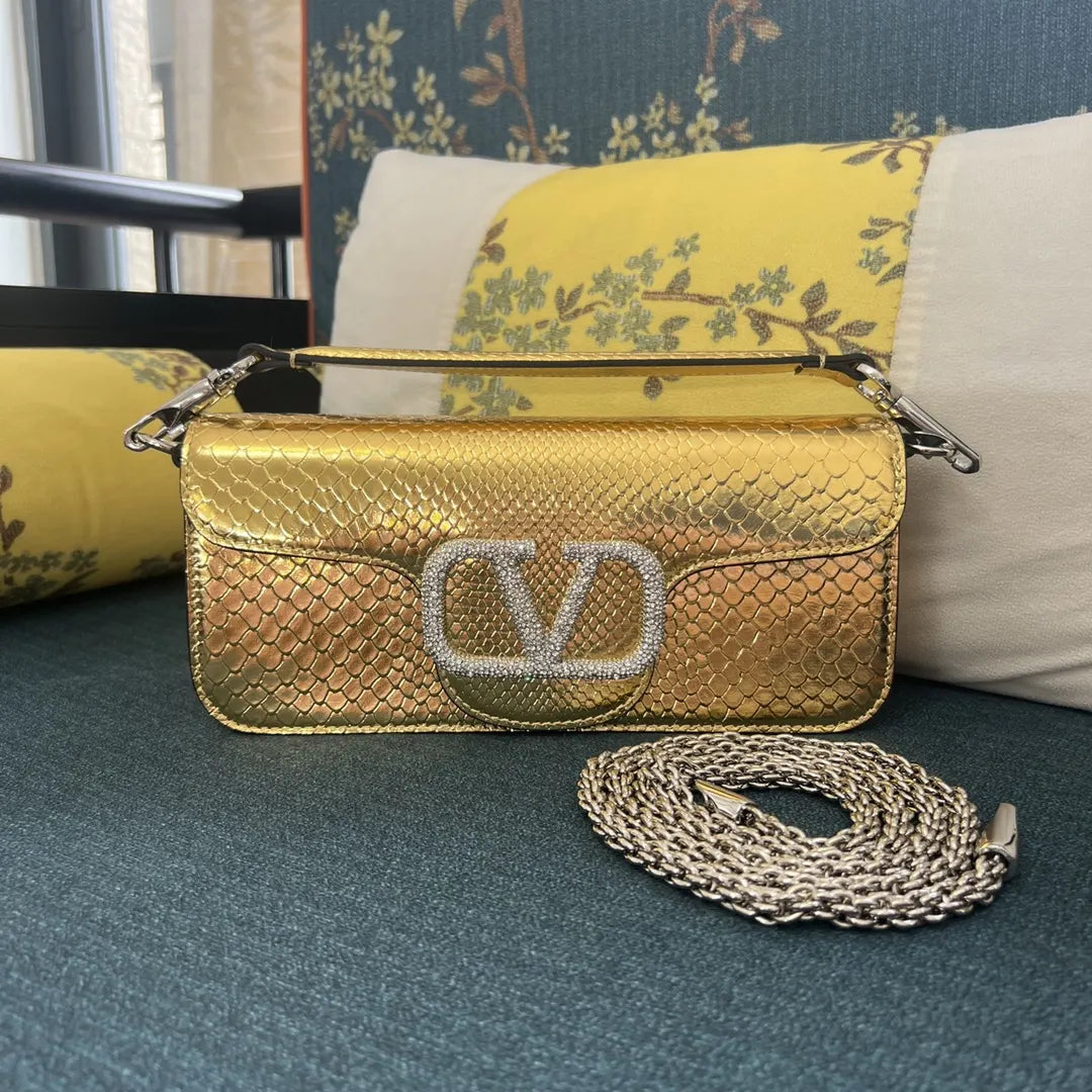 crystal Valentino Gold Python Bag