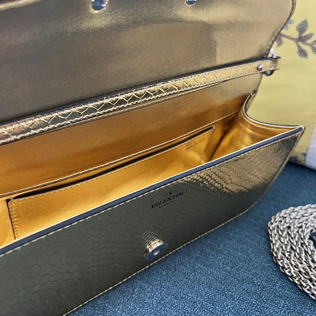 crystal Valentino Gold Python Bag - Hình 9