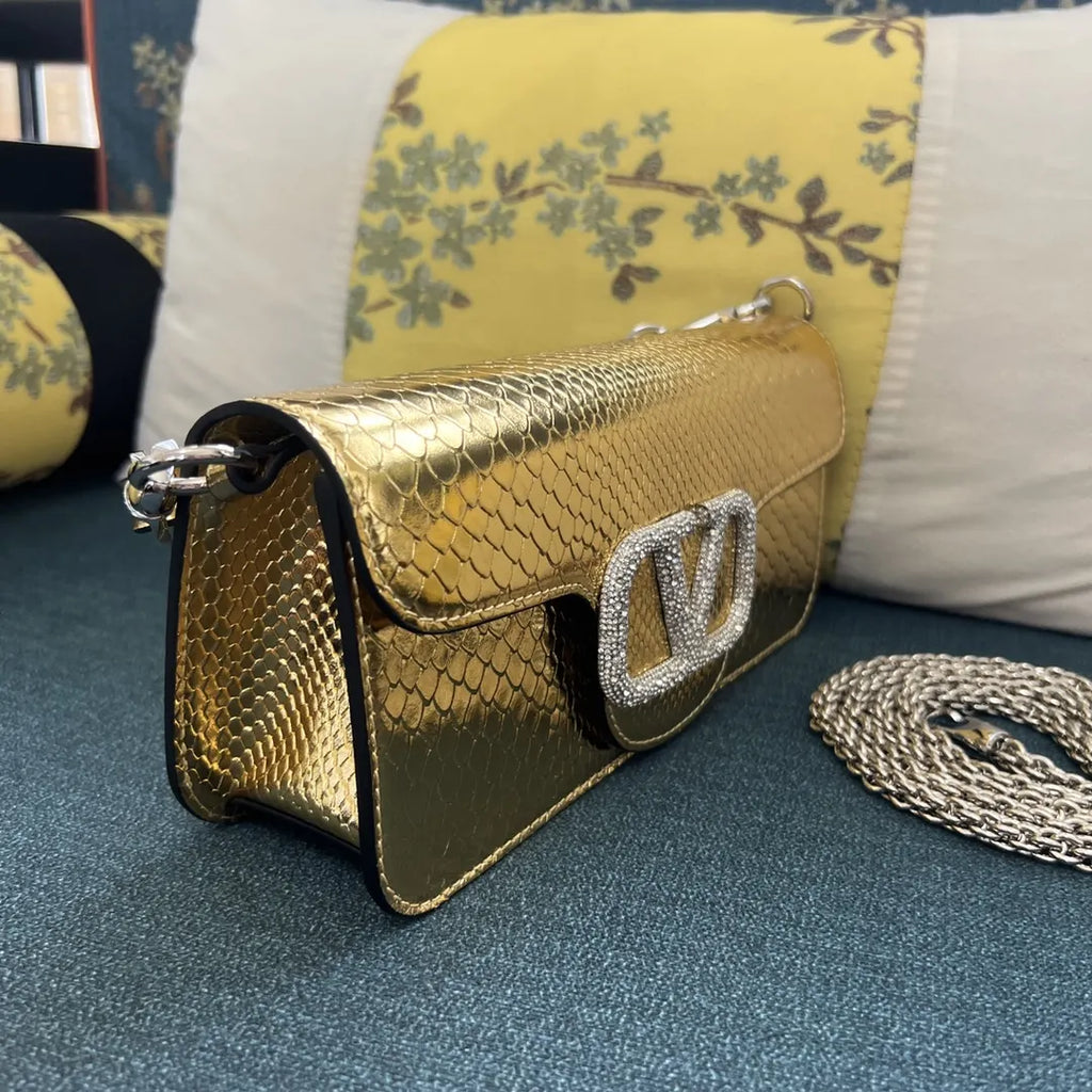crystal Valentino Gold Python Bag - Hình 3