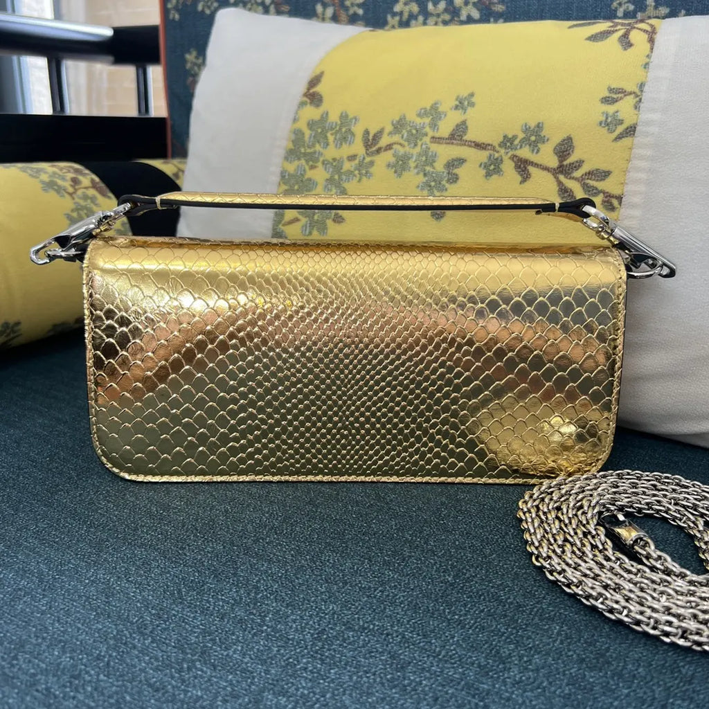crystal Valentino Gold Python Bag - Hình 6