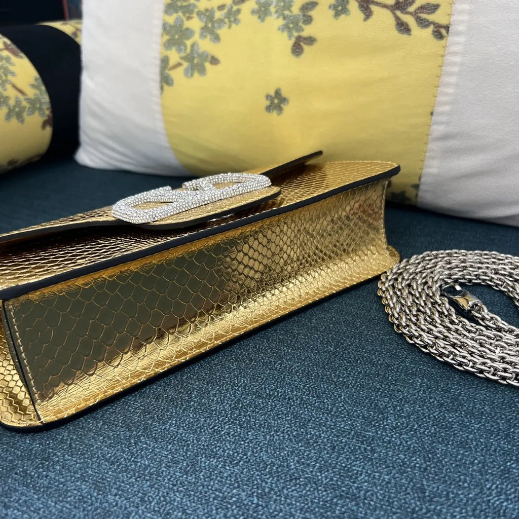 crystal Valentino Gold Python Bag - Hình 4