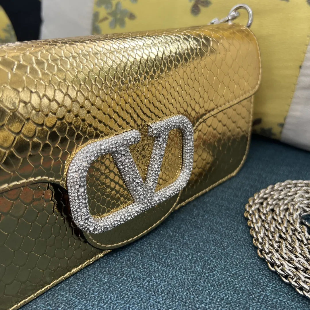 crystal Valentino Gold Python Bag - Hình 5
