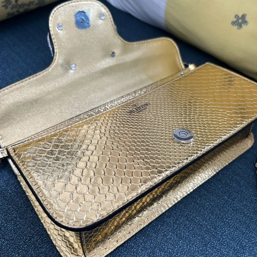 crystal Valentino Gold Python Bag - Hình 7