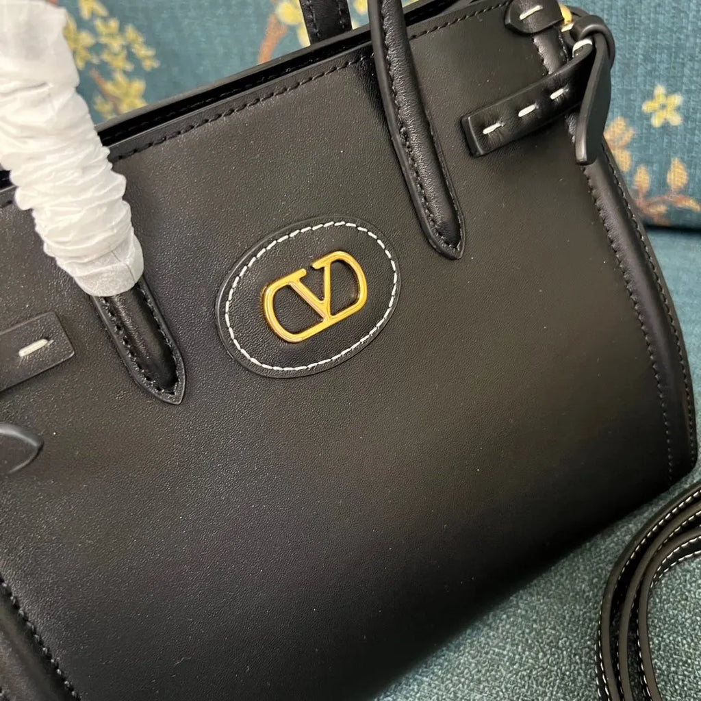 Valentino Black Leather Top Handle - Hình 4