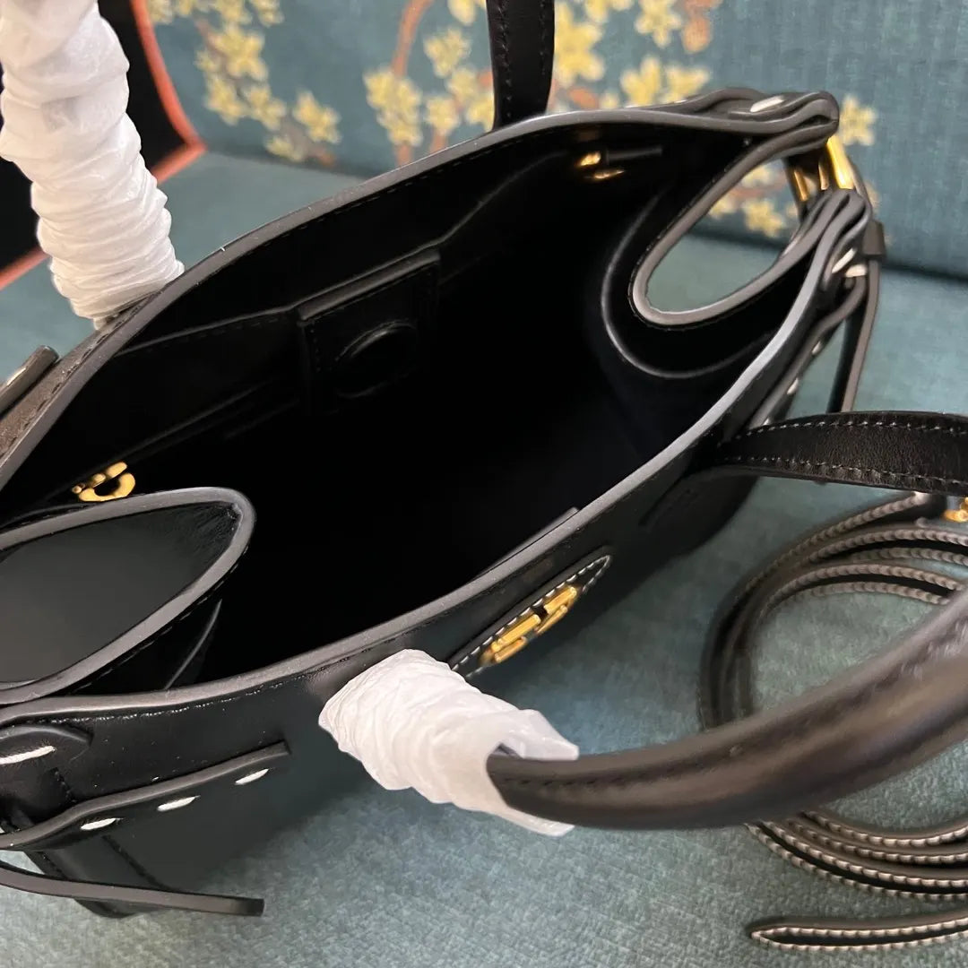 Valentino Black Leather Top Handle - Hình 7