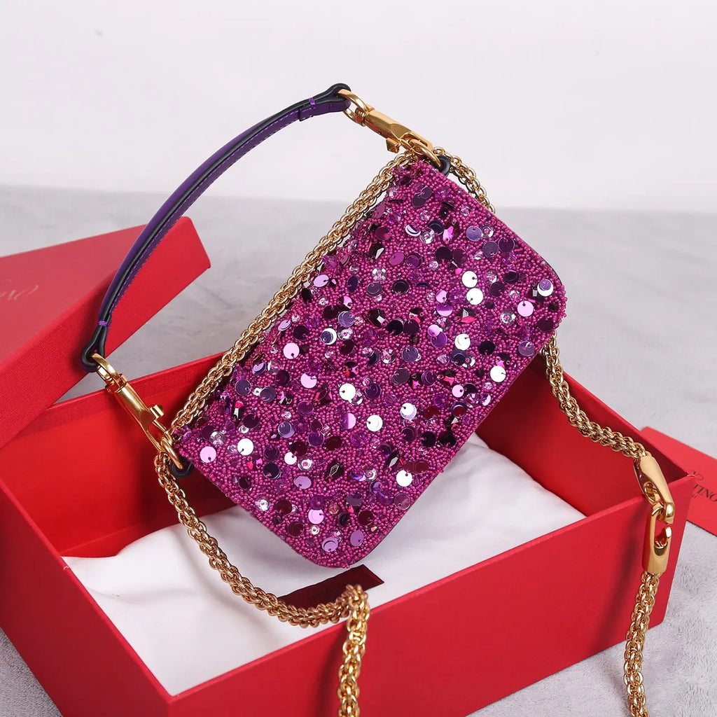 Valentino Purple Sequin Mini Bag - Hình 2