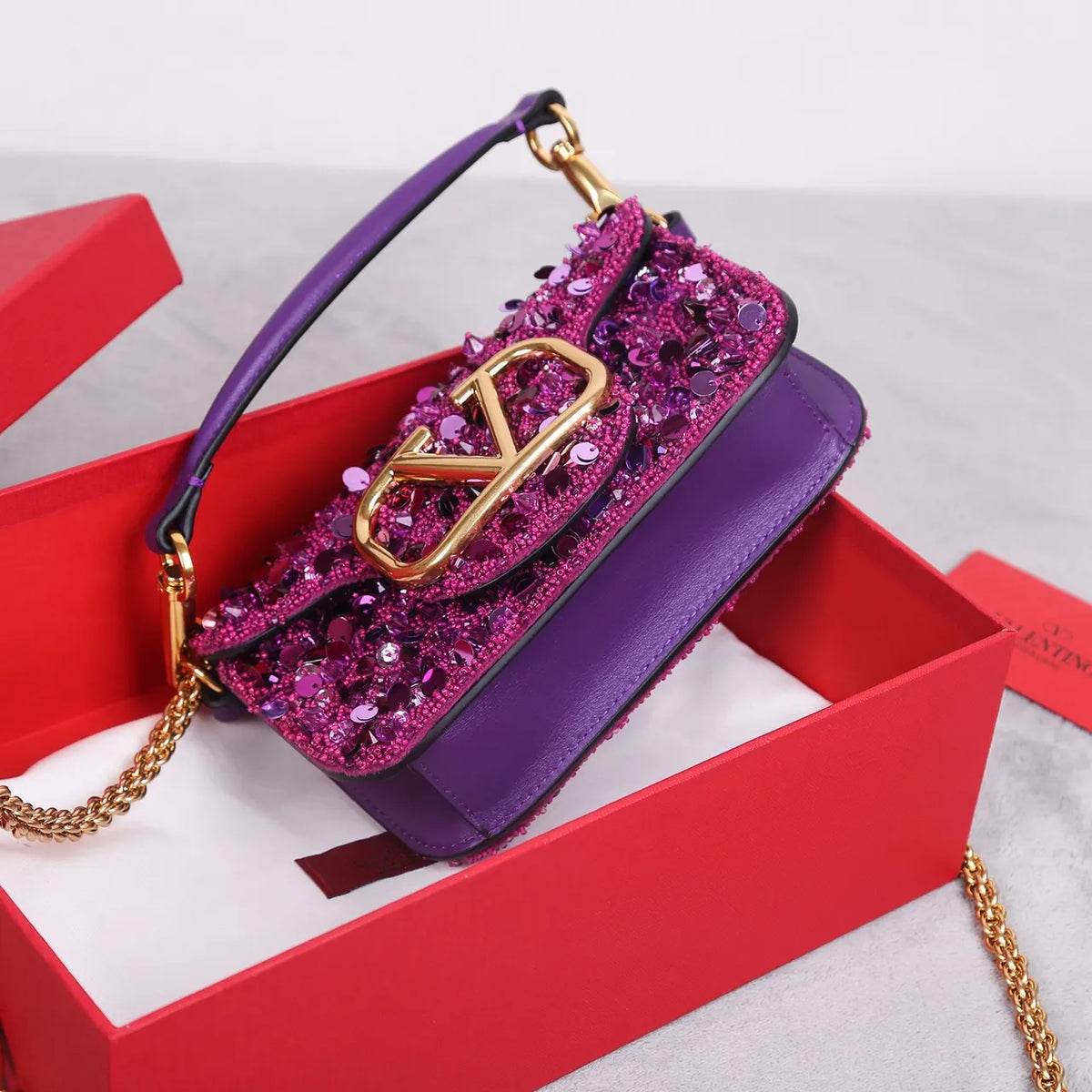 Valentino Purple Sequin Mini Bag - Hình 3