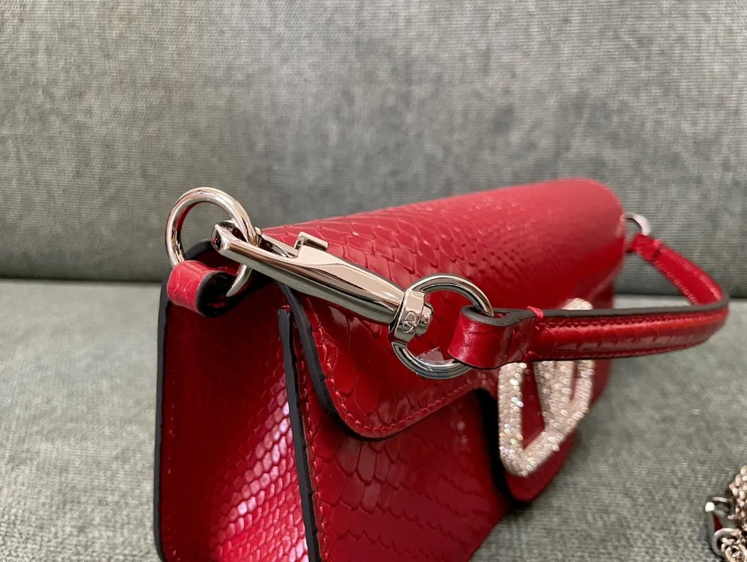 Valentino Red Python VLogo Bag - Hình 5