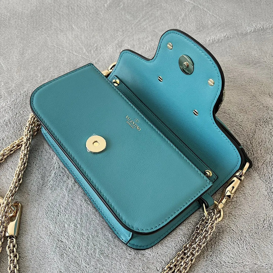 Valentino Teal Roman Stud Bag - Hình 8