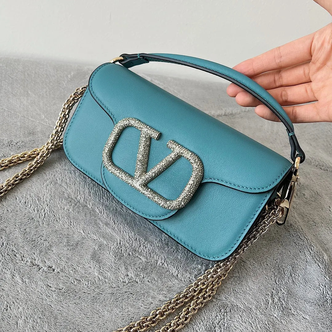 Valentino Teal Roman Stud Bag - Hình 3
