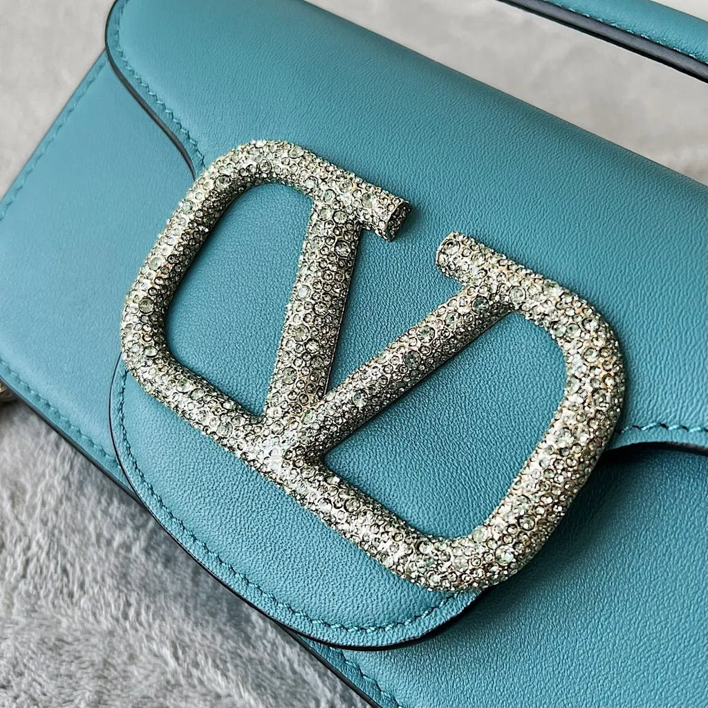 Valentino Teal Roman Stud Bag - Hình 5
