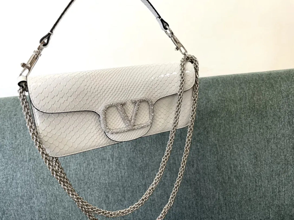 Valentino White Python V-Logo Bag - Hình 8