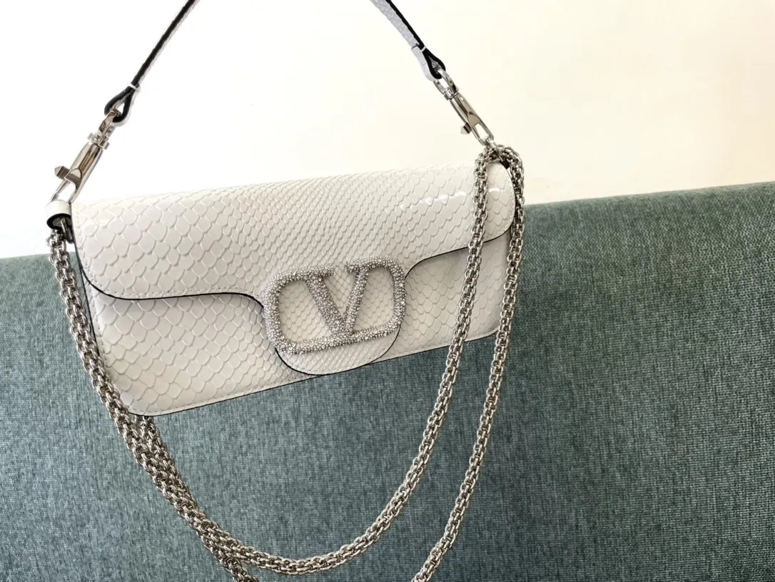 Valentino White Python V-Logo Bag - Hình 8