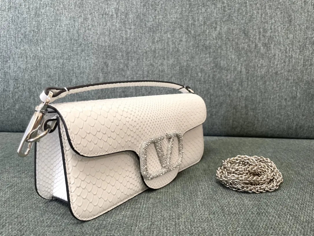 Valentino White Python V-Logo Bag - Hình 4