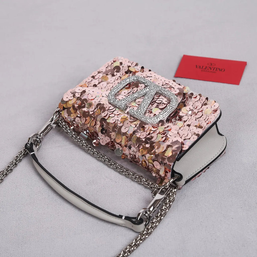 Valentino Rose Gold Sequin Bag - Hình 4