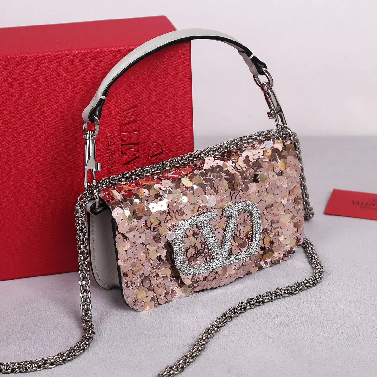 Valentino Rose Gold Sequin Bag - Hình 2