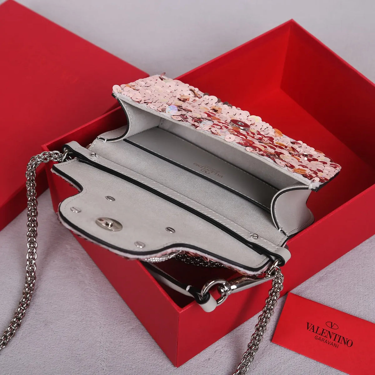 Valentino Rose Gold Sequin Bag - Hình 9