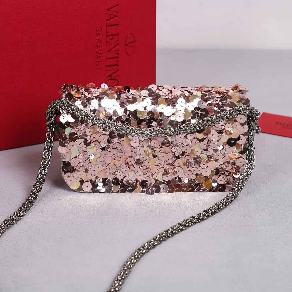 Valentino Rose Gold Sequin Bag - Hình 8