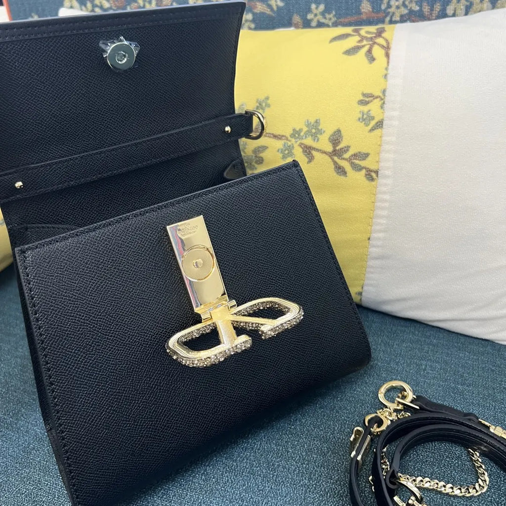 Valentino Black Grain Leather Top Handle Bag - Hình 7