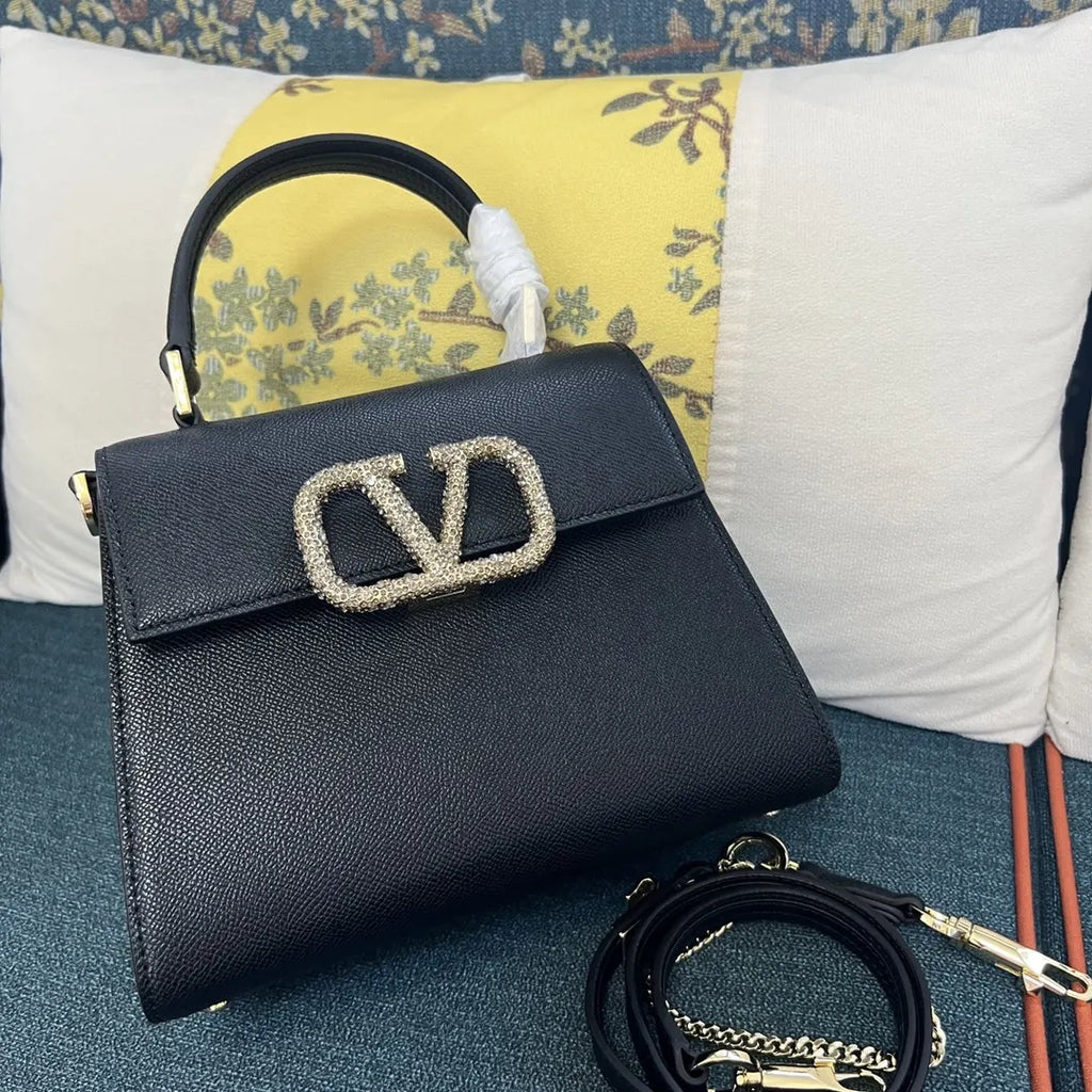 Valentino Black Grain Leather Top Handle Bag - Hình 2