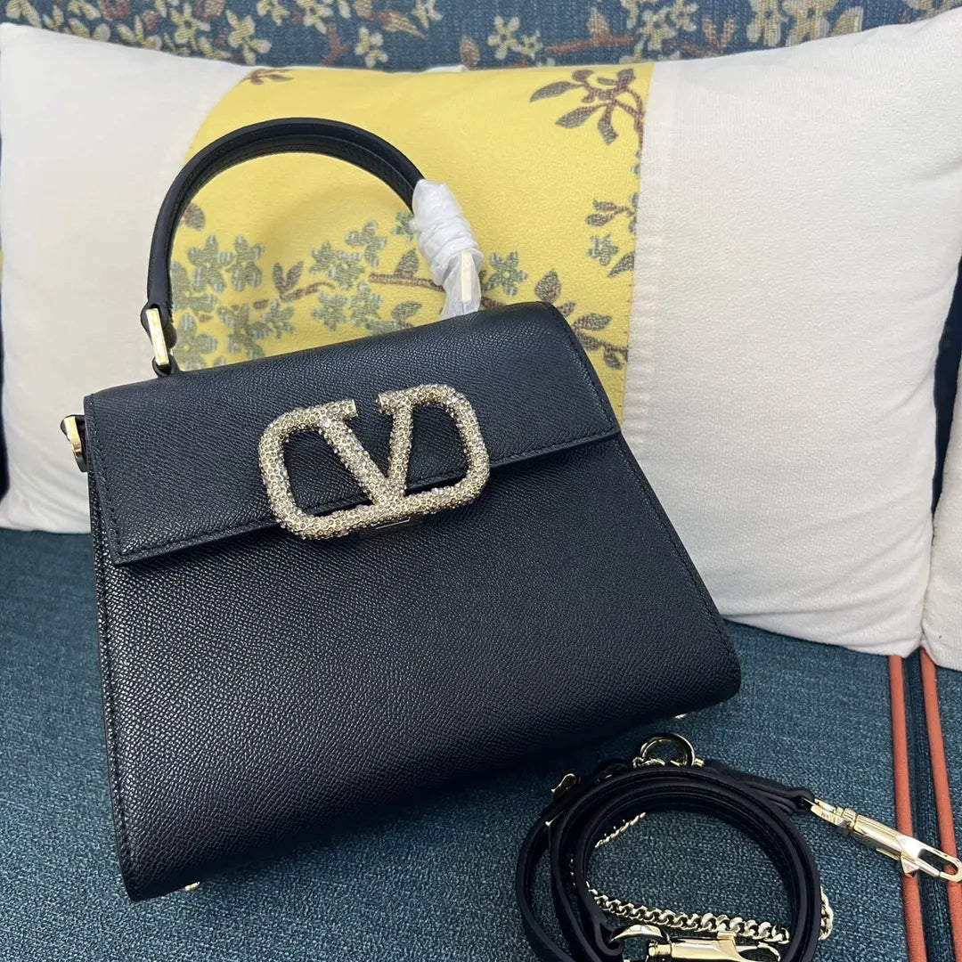 Valentino Black Grain Leather Top Handle Bag - Hình 2