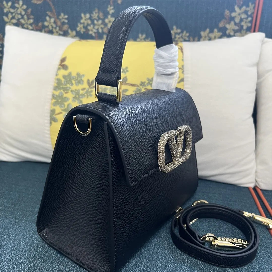 Valentino Black Grain Leather Top Handle Bag - Hình 3