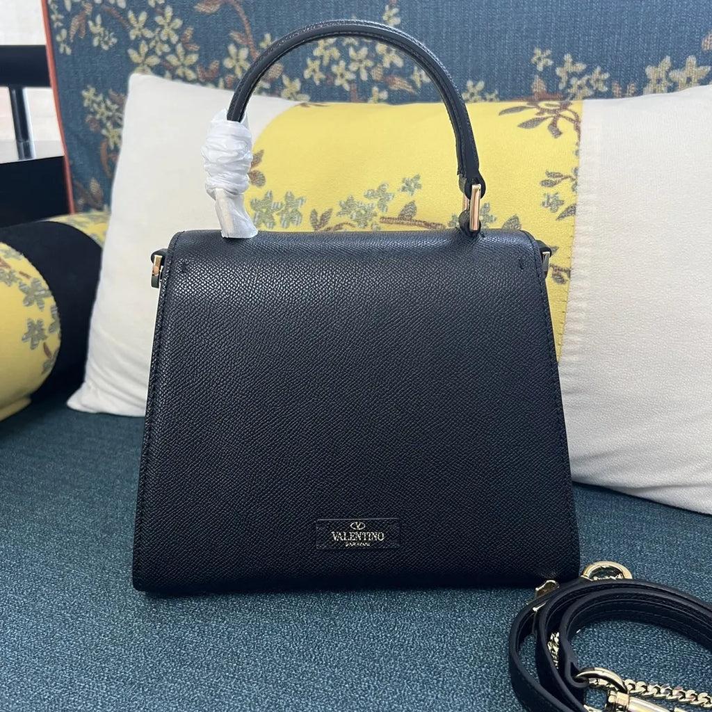 Valentino Black Grain Leather Top Handle Bag - Hình 5